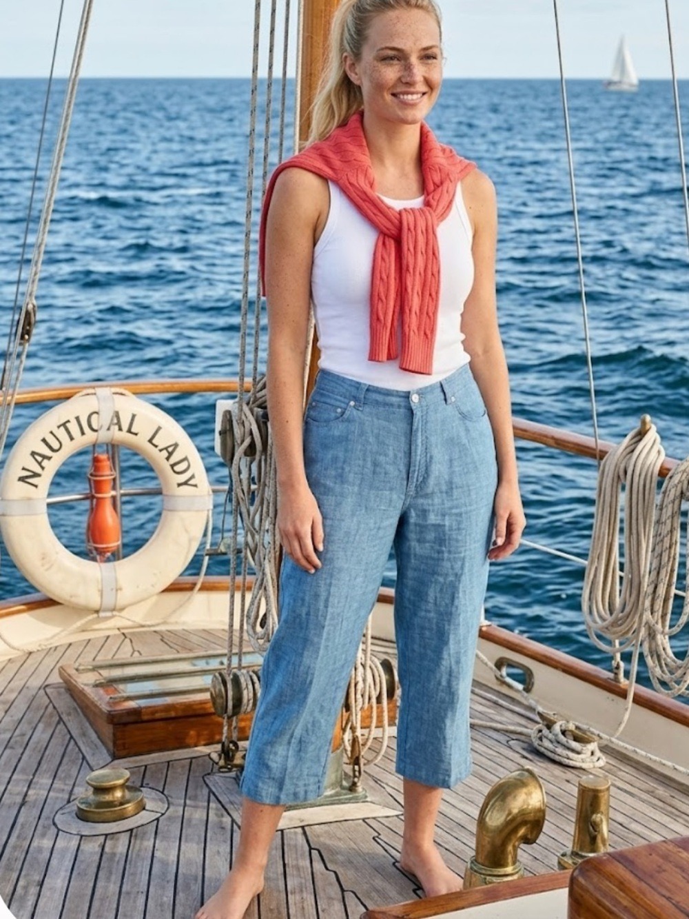 Ralph Lauren Blue 100% Linen Cropped Pants - Size 14